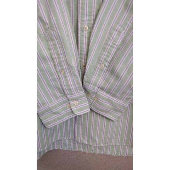 Ralph Lauren Shirt Men 18-34/35 Green Blue Striped Flesh Pony Casual Button Down - Picture 6 of 9